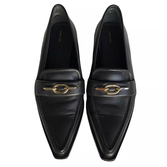 anine bing selma loafer 40 black with gold hardware - Picture 7 of 12